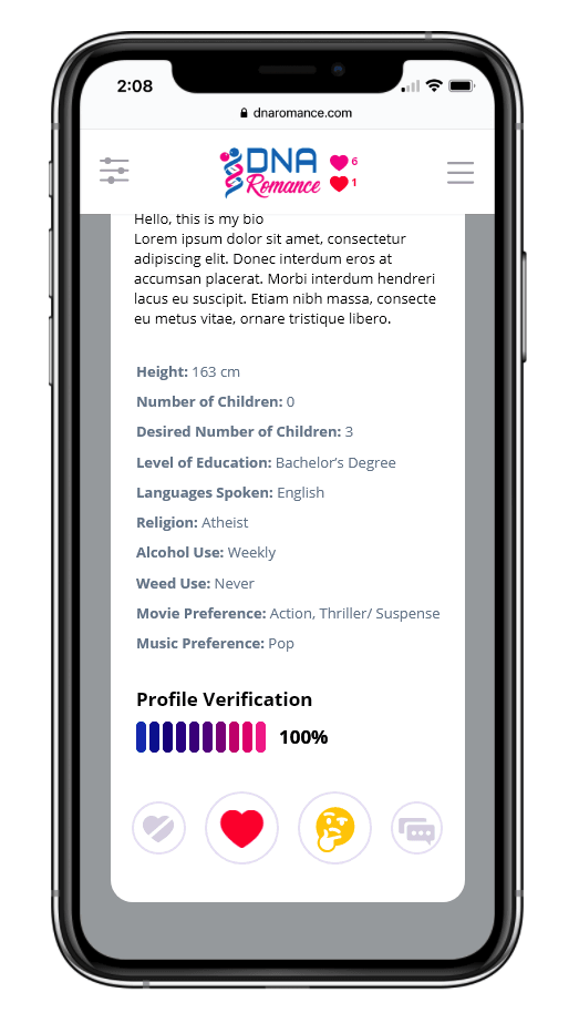 DNA Romance's profile verification